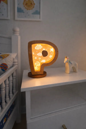 Personalized Wooden Letter Night Light | Custom Initial Lamp for Kids by Maple Play, Southern home decor main product photo