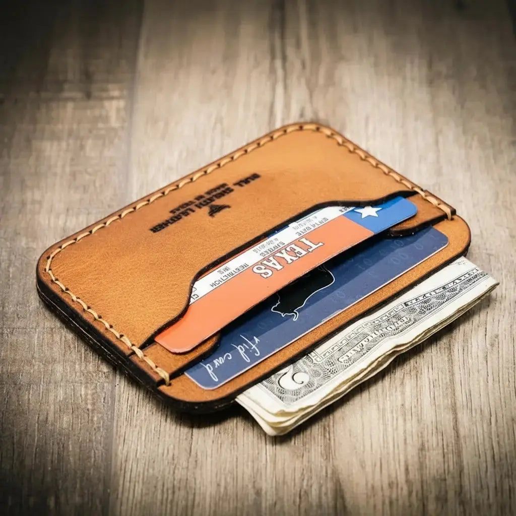 Pflugerville leather card wallet detail photo