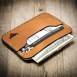 Handmade Texas leather card wallet detail