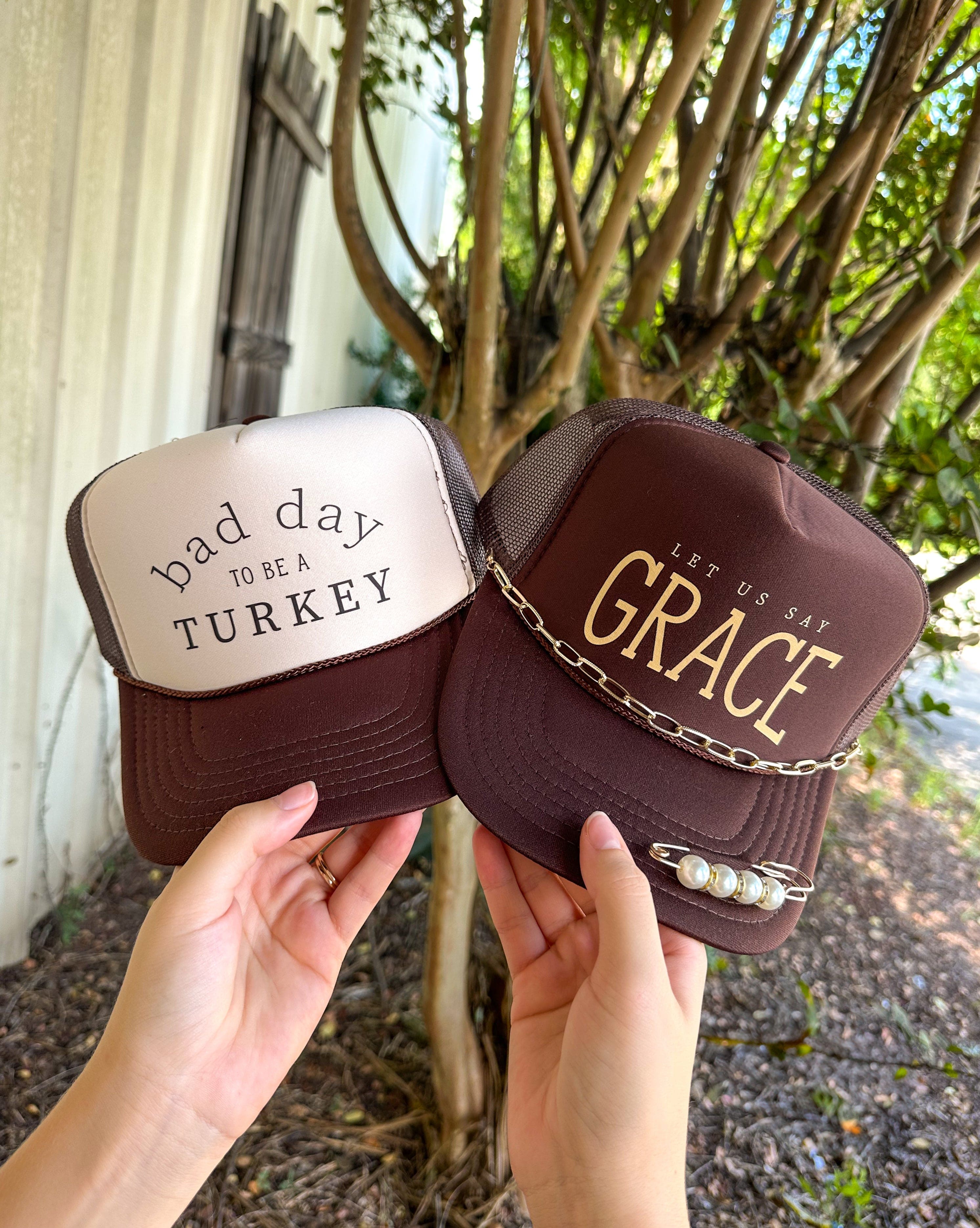Bad Day To Be a TURKEY Tan Front & Brown Trucker detail view by Southern Bliss Company