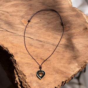 LOVE Heartbeat Necklace - Solid Bronze on Leather Cord by Forged By Fire — view 4 of 5