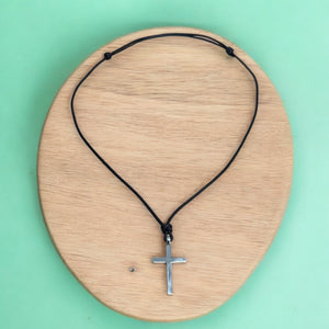 Classic Cross Necklace - Sterling Silver on Leather Cord by Forged By Fire — view 7 of 12
