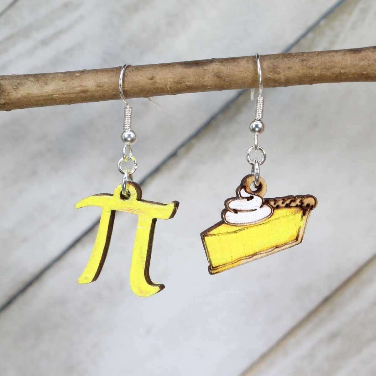 Pi and Pie Wooden Earrings | Math Pun Nerd Food Jewelry