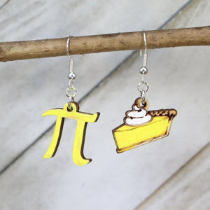 Pi and Pie Wooden Earrings | Math Pun Nerd Food Jewelry