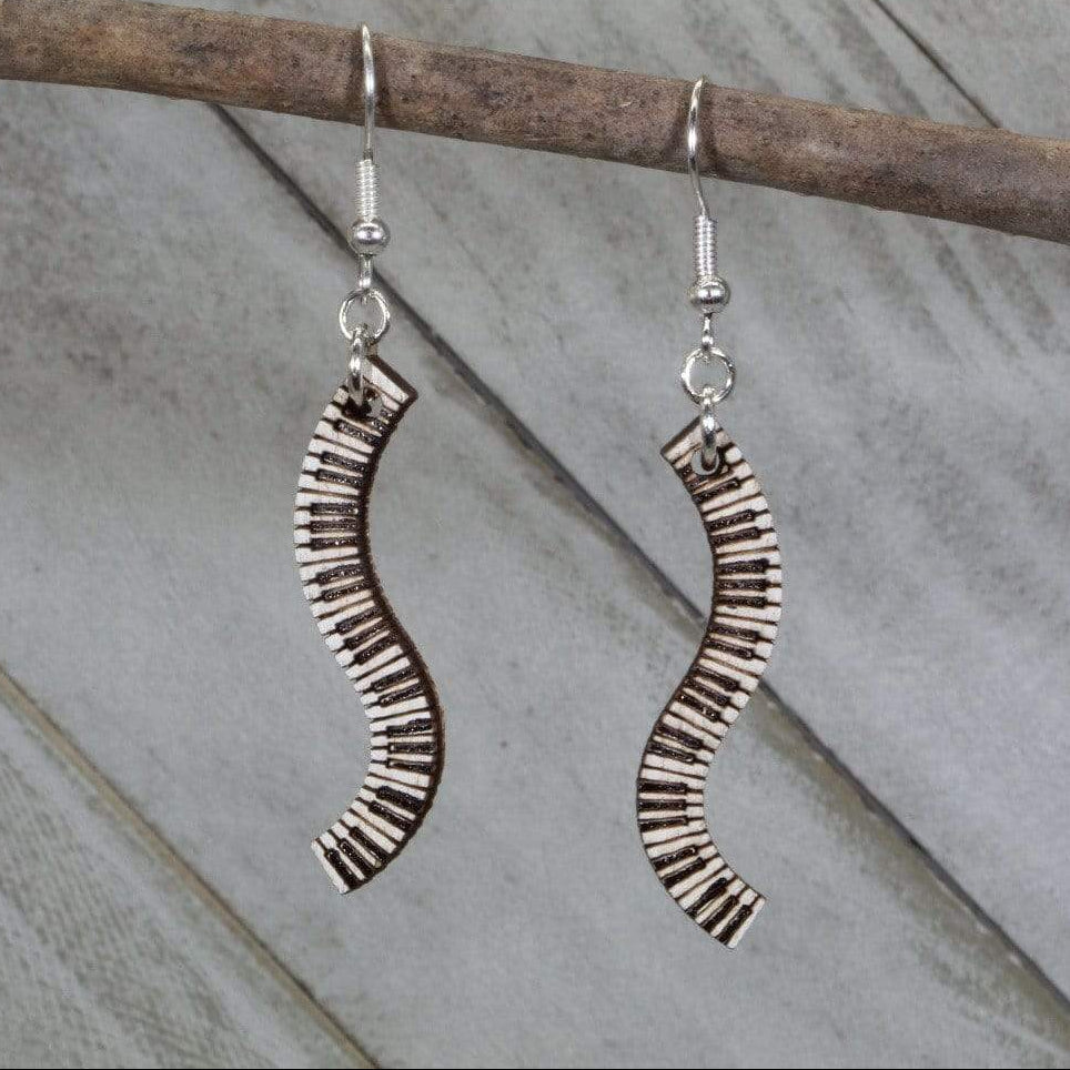 Piano Keyboard Wooden Earrings | Musician Instrument Jewelry detail view by Cate's Concepts, LLC