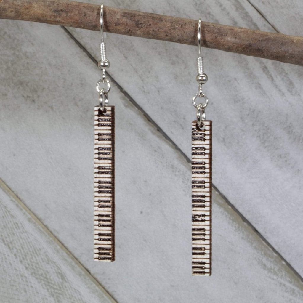 Piano Keyboard Wooden Earrings | Musician Instrument Jewelry detail view by Cate's Concepts, LLC