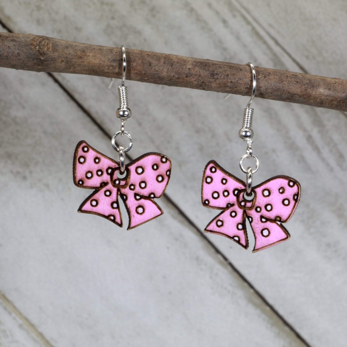 Pink Bow Wooden Earrings | Cute Feminine Jewelry by Cate's Concepts, LLC