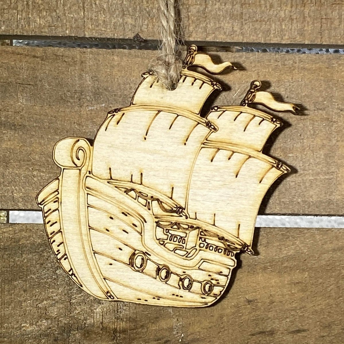 Pirate Ship Christmas Wooden Ornament | Nautical Holiday Decor by Cate's Concepts, LLC, Southern home decor main product photo