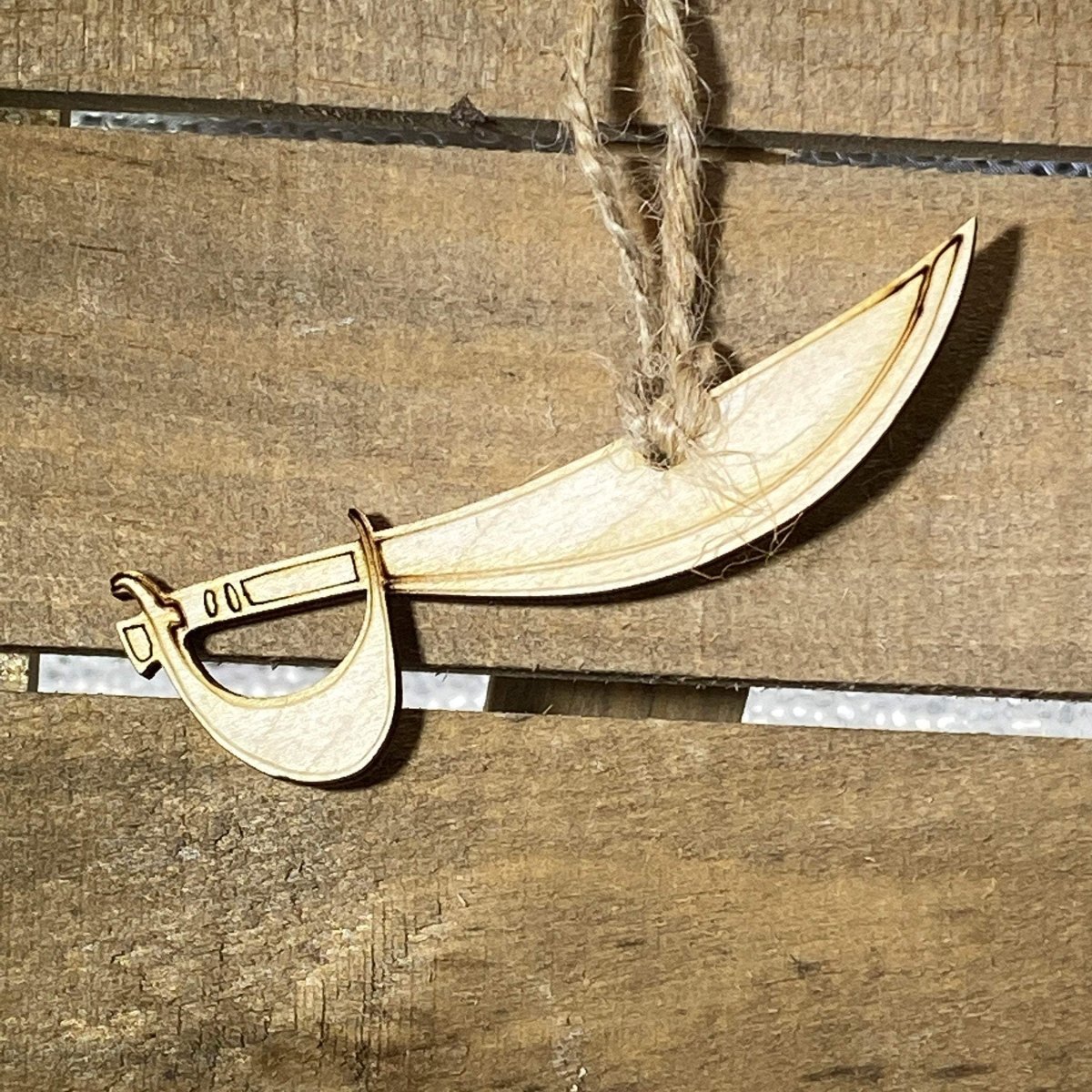 Pirate Sword Christmas Wooden Ornament | Holiday Sword Jewelry by Cate's Concepts, LLC, handmade jewelry main product photo