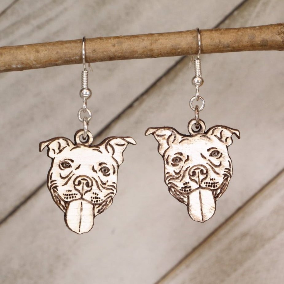 Pitbull Wooden Earrings | Dog Lover Pet Jewelry by Cate's Concepts, LLC, handmade jewelry main product photo