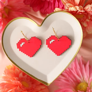 Pixelated Heart Hoop Earrings hand painted on lightweight wood by LE CHIC MIAMI