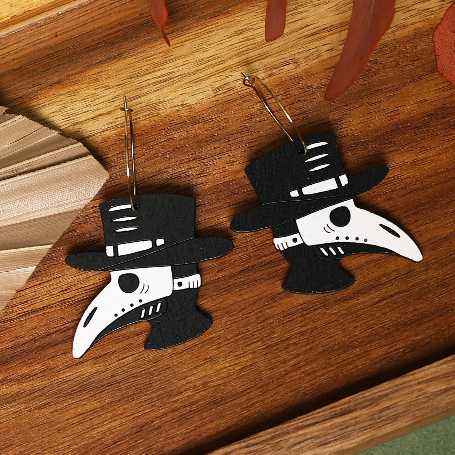 Plague Doctor Hoop Earrings hand painted on lightweight wood by LE CHIC MIAMI