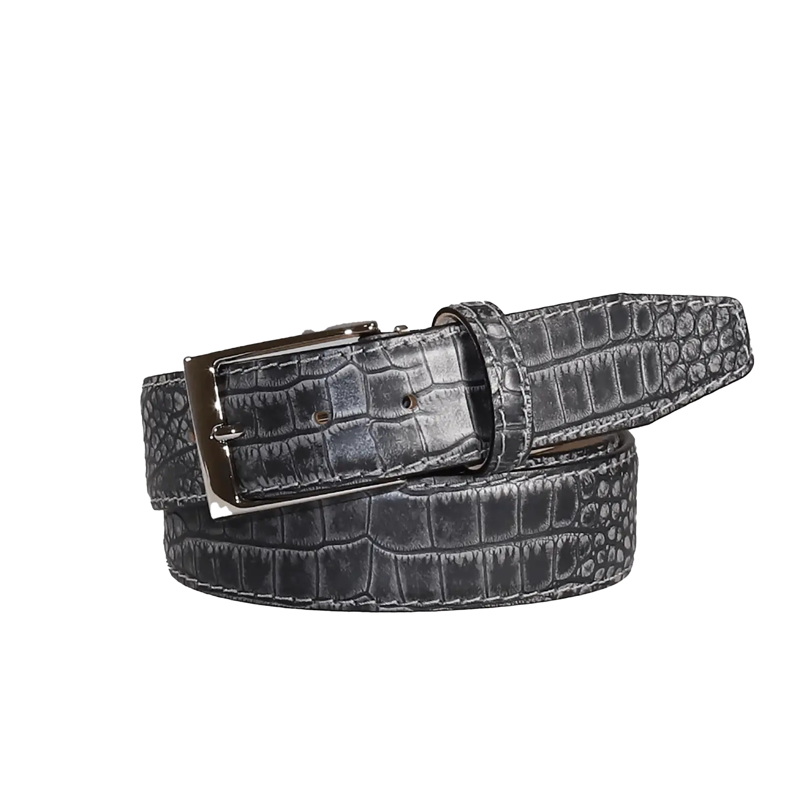 Platinum Mock Croc Leather Belt by Roger Ximenez: Bespoke Belts and Leather Accessories, handmade leather goods detail photo 2
