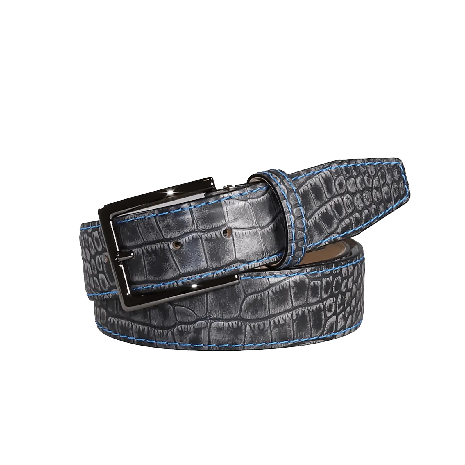 Platinum Mock Croc Leather Belt by Roger Ximenez: Bespoke Belts and Leather Accessories, handmade leather goods detail photo 3