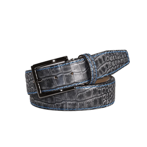 Platinum Mock Croc Leather Belt by Roger Ximenez: Bespoke Belts and Leather Accessories, handmade leather goods detail photo 3