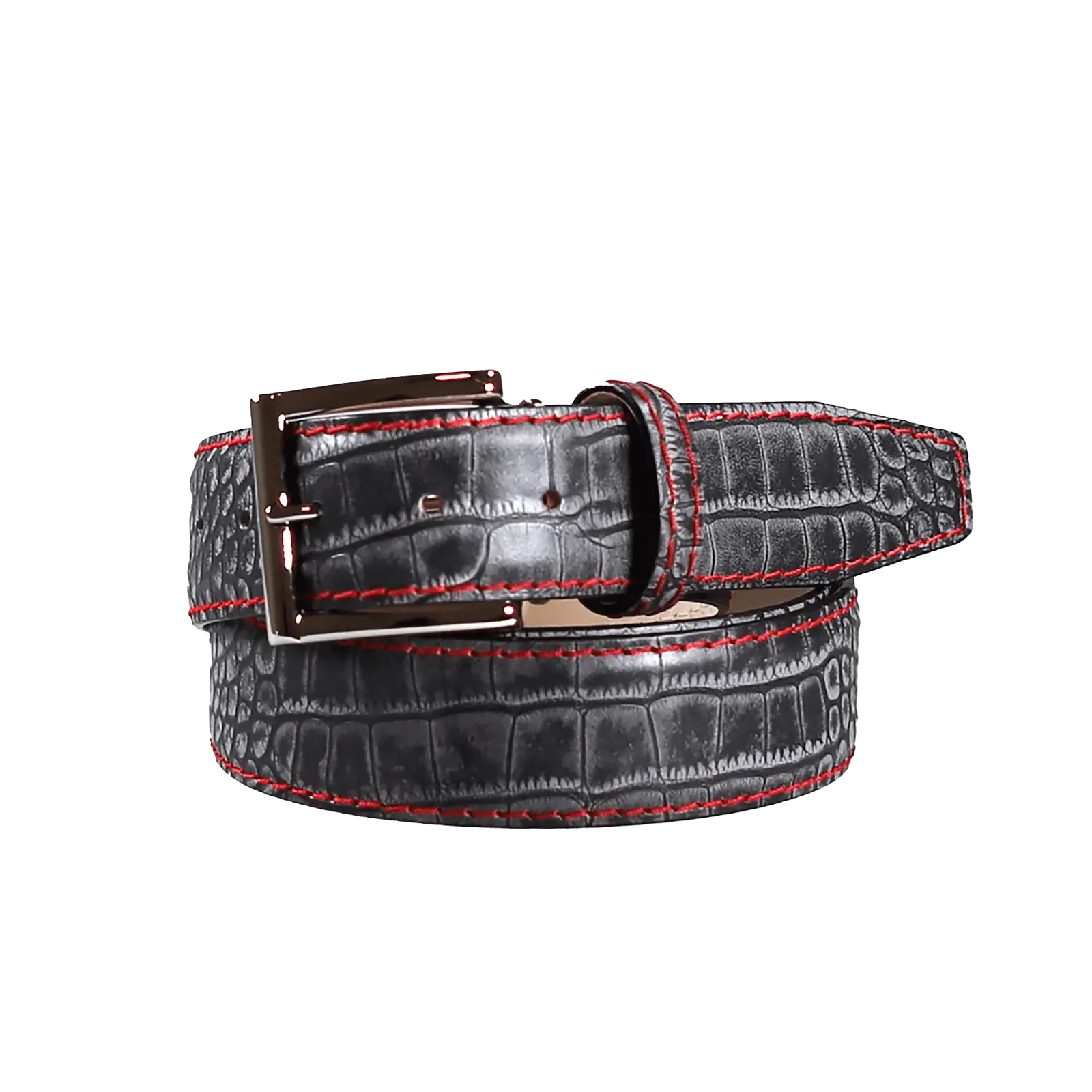 Platinum Mock Croc Leather Belt by Roger Ximenez: Bespoke Belts and Leather Accessories, handmade leather goods detail photo 4