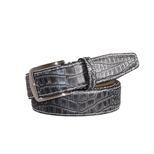 Platinum Mock Croc Leather Belt by Roger Ximenez: Bespoke Belts and Leather Accessories, handmade leather goods detail photo 5