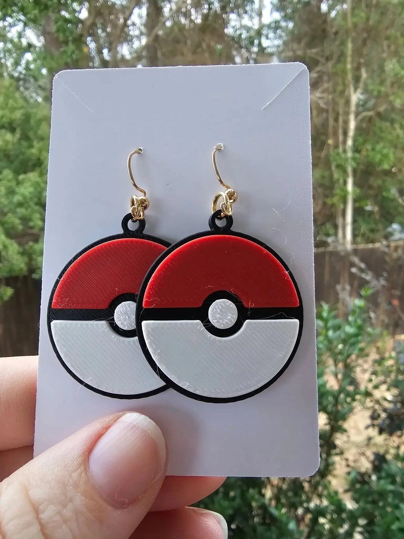 Pokémon Ball Dangle Earrings (Hooks or Clip-Ons) by The Tween Space, handmade jewelry detail photo 2