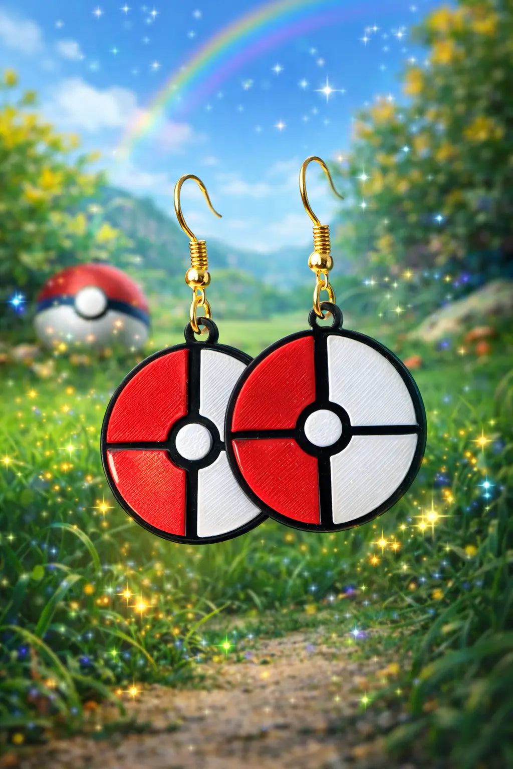 Pokémon Ball Dangle Earrings (Hooks or Clip-Ons) by The Tween Space, handmade jewelry main product photo