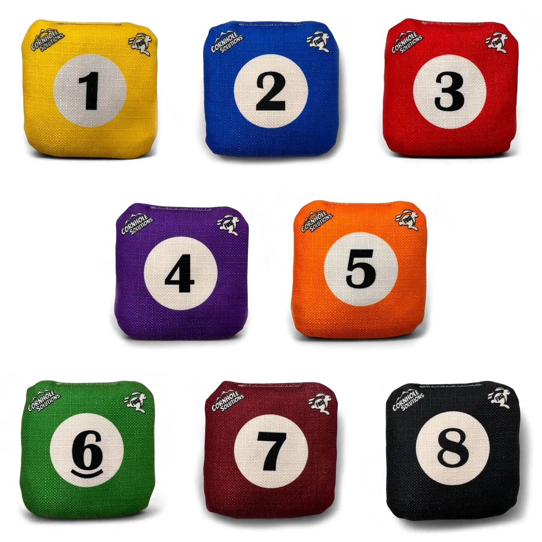 Pool Balls - Pro Style REC Cornhole Bags – Regulation 6"x6" – Full Set of 8 by Cornhole Solutions, custom cornhole board main product photo