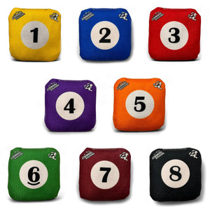 Pool Balls - Pro Style REC Cornhole Bags – Regulation 6"x6" – Full Set of 8 by Cornhole Solutions, custom cornhole board main product photo