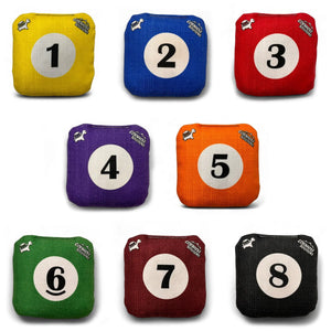 Pool Balls - Pro Style REC Cornhole Bags – Regulation 6"x6" – Full Set of 8 by Cornhole Solutions, custom cornhole board detail photo 2