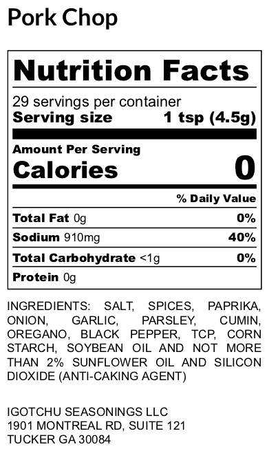 Igotchu Pork Chop seasoning detail view by Igotchu Seasonings