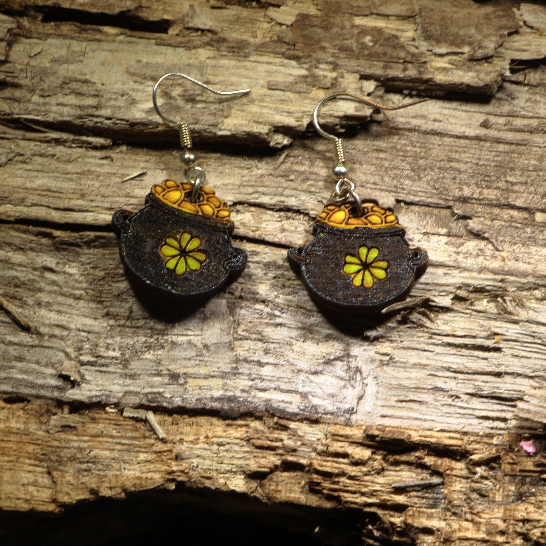 Pot of Gold Wooden Dangle Earrings | St. Patrick's Day Jewelry