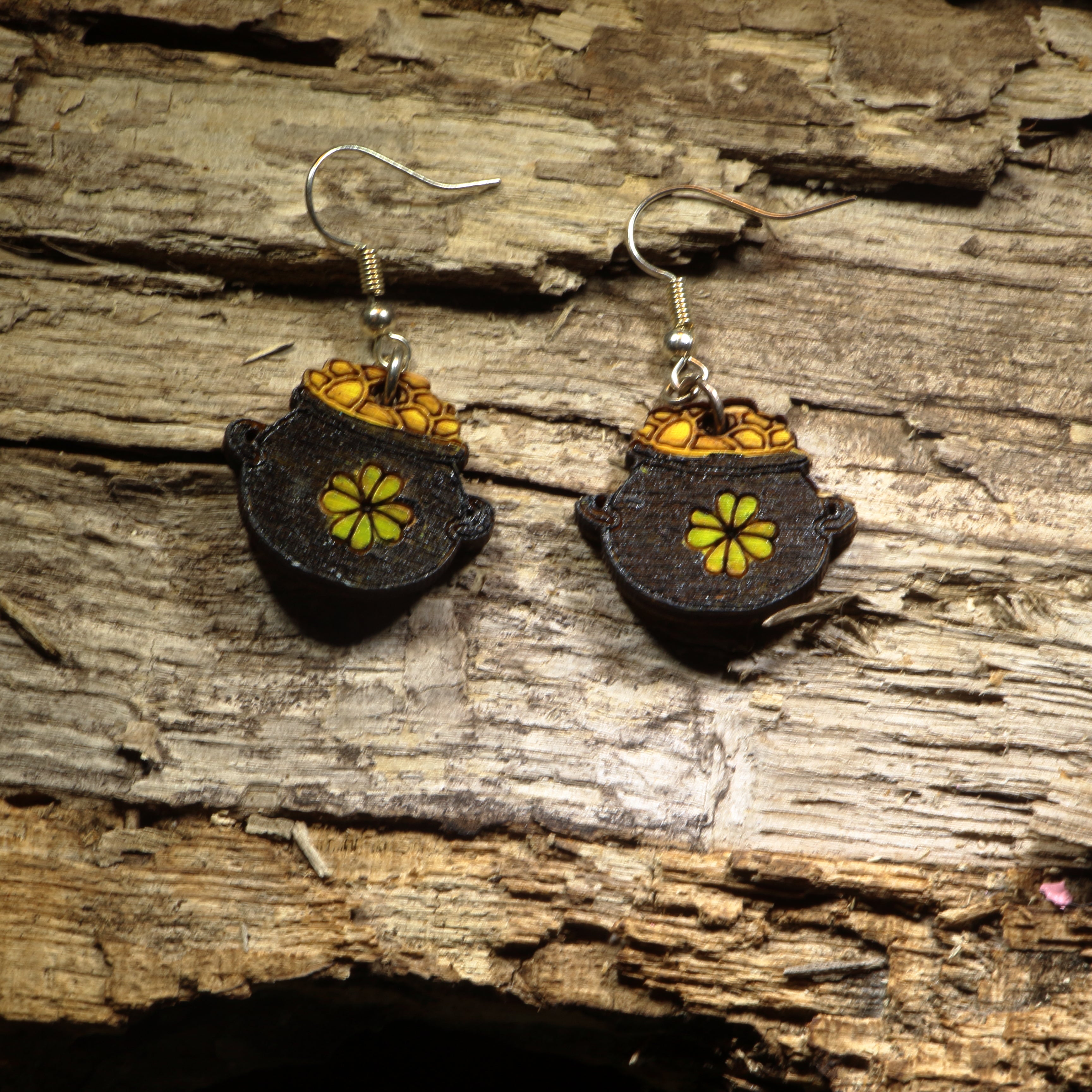 Pot of Gold Wooden Dangle Earrings | St. Patrick's Day Jewelry by Cate's Concepts, LLC
