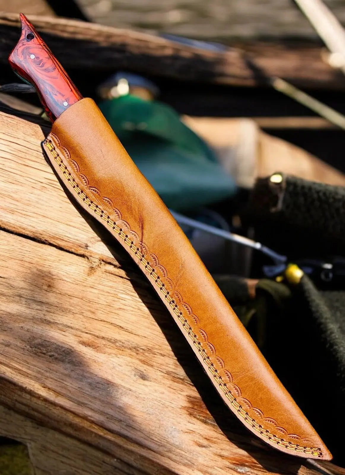 Premium 15" Handmade Fillet Knife with Epoxy Resin Handle by Damascus Knife Store, Damascus knife detail photo 3