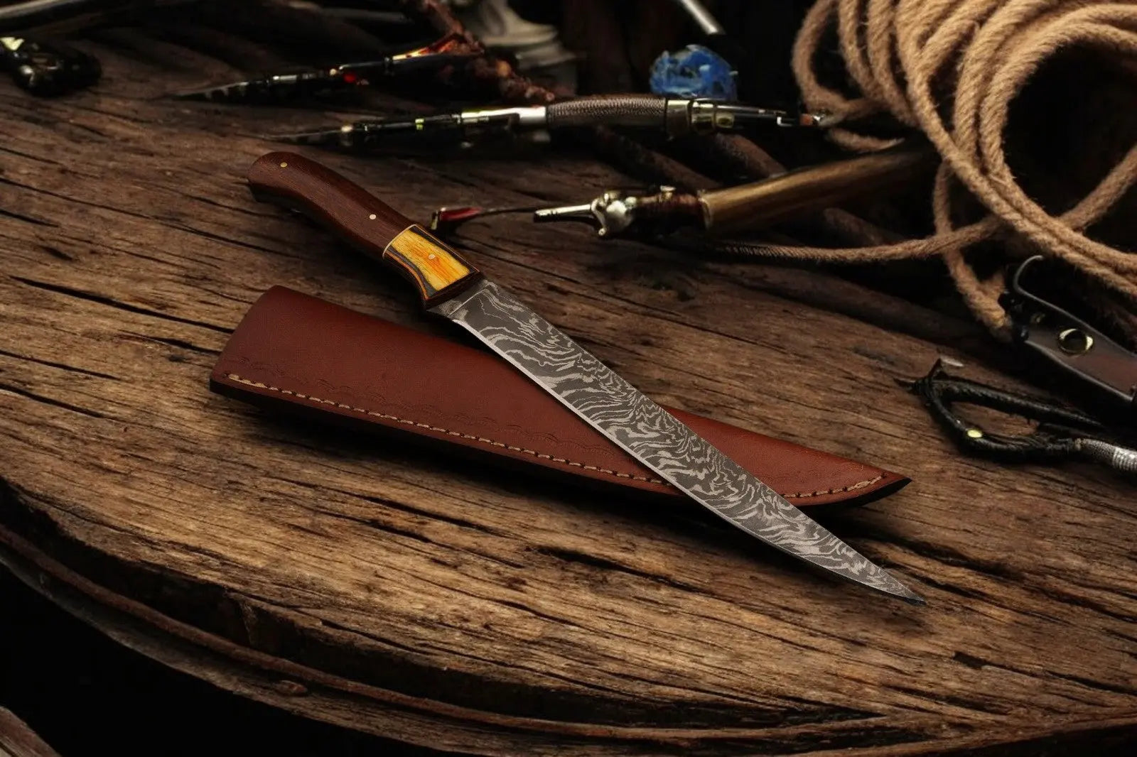Premium Damascus Fillet Knife – 12.5" Handmade Precision by Damascus Knife Store, Damascus knife main product photo