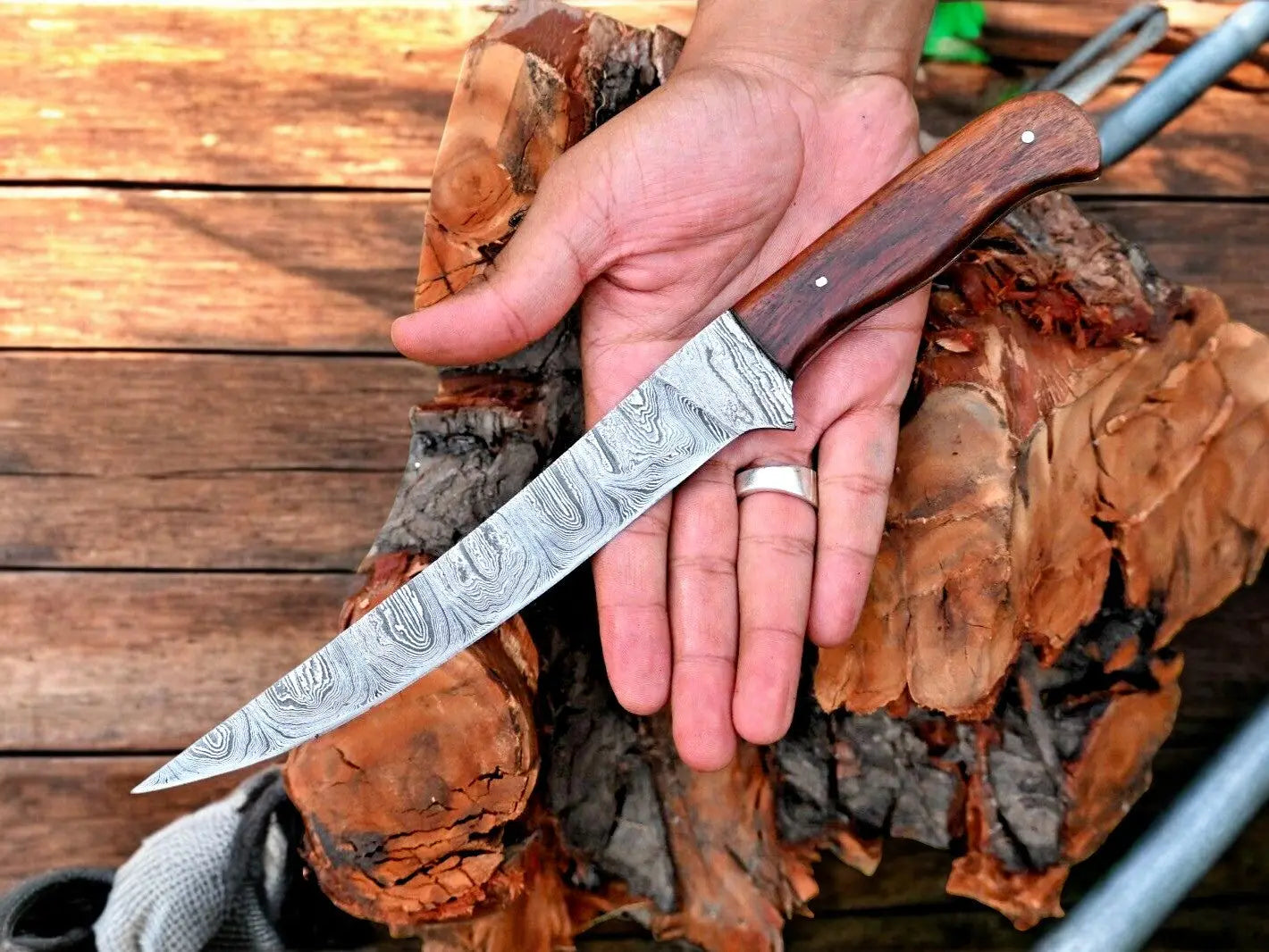 Premium Damascus Fillet Knife – 7.6" Blade, Rosewood Handle by Damascus Knife Store, Damascus knife main product photo