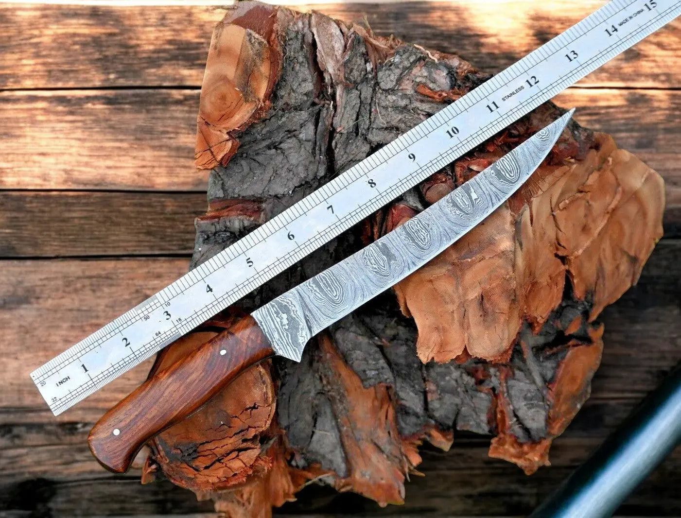 Premium Damascus Fillet Knife – 7.6" Blade, Rosewood Handle by Damascus Knife Store, Damascus knife detail photo 3