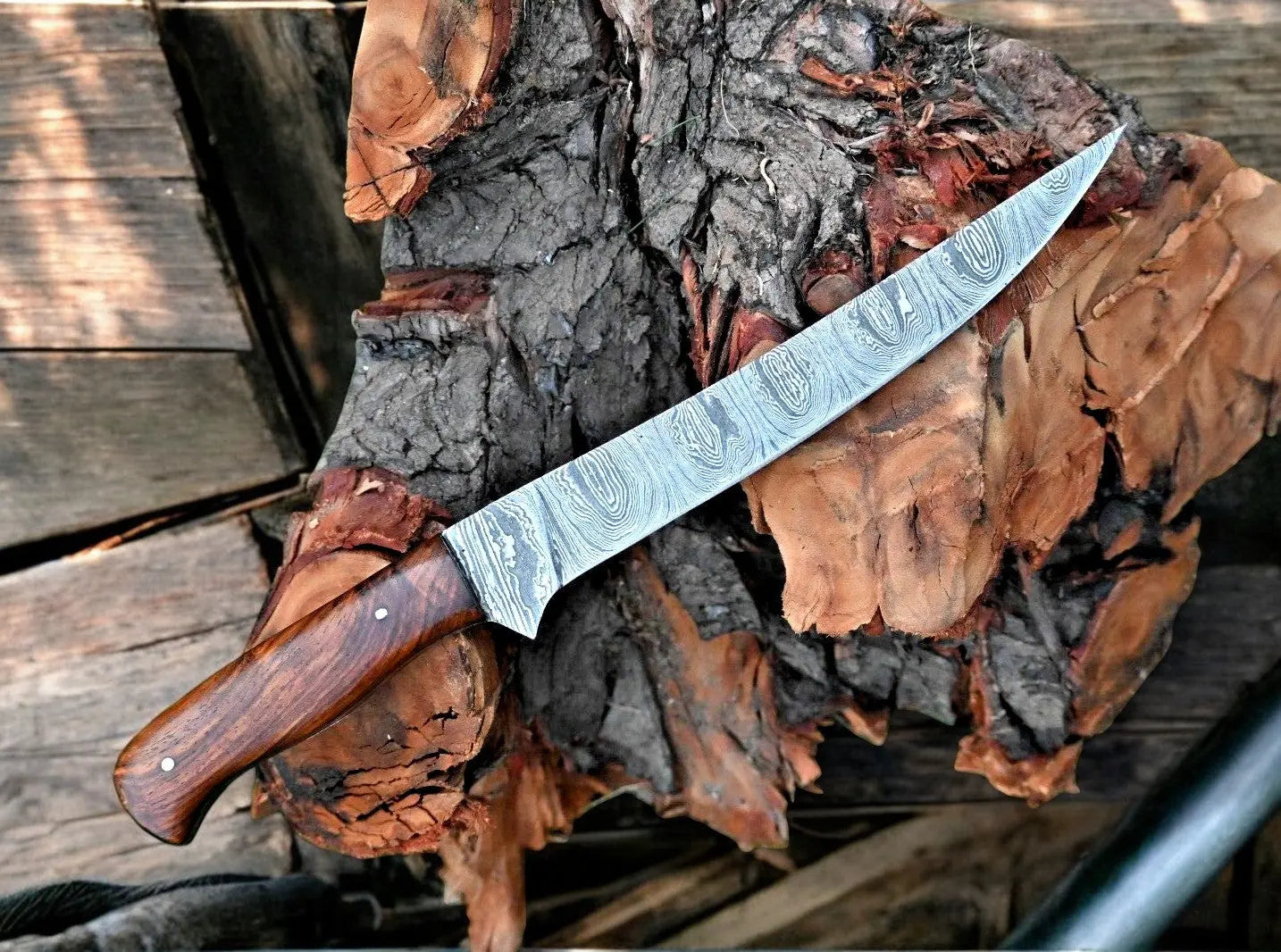 Premium Damascus Fillet Knife – 7.6" Blade, Rosewood Handle by Damascus Knife Store, Damascus knife detail photo 5