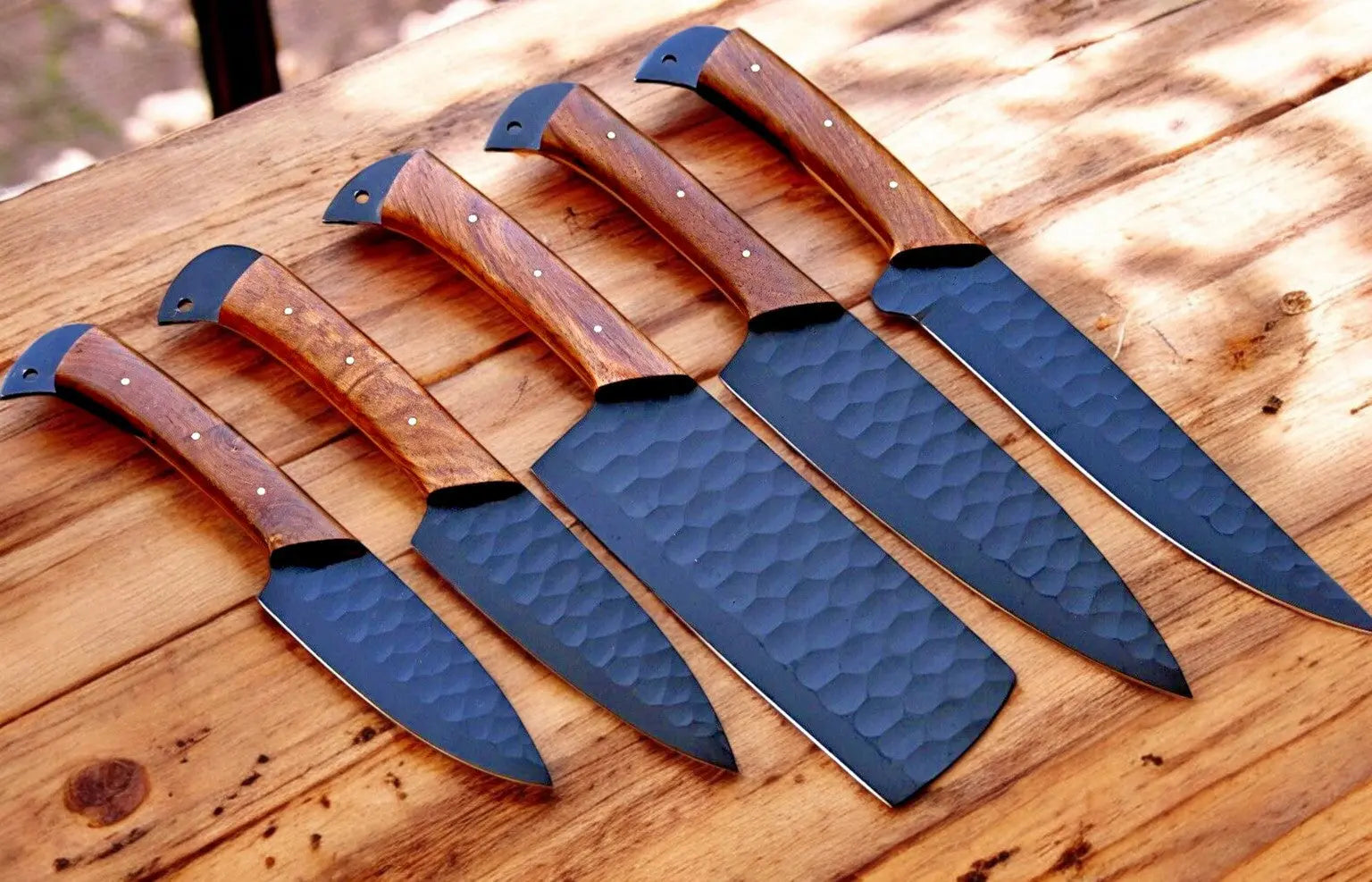 Premium Damascus Kitchen Knives Set – Burl Wood Handle by Damascus Knife Store, Southern handmade gift main product photo