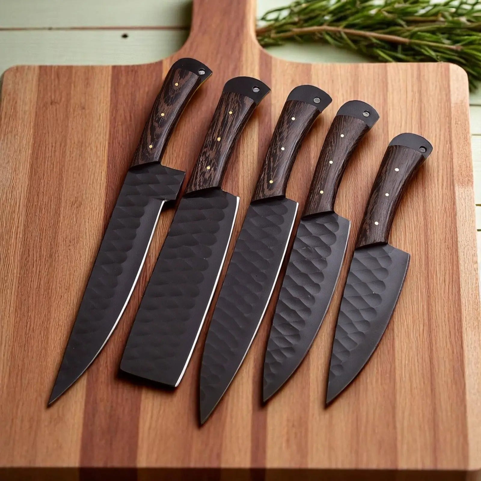 Premium Handmade Chefs Knives Set with Leather Roll by Damascus Knife Store, Southern handmade gift main product photo