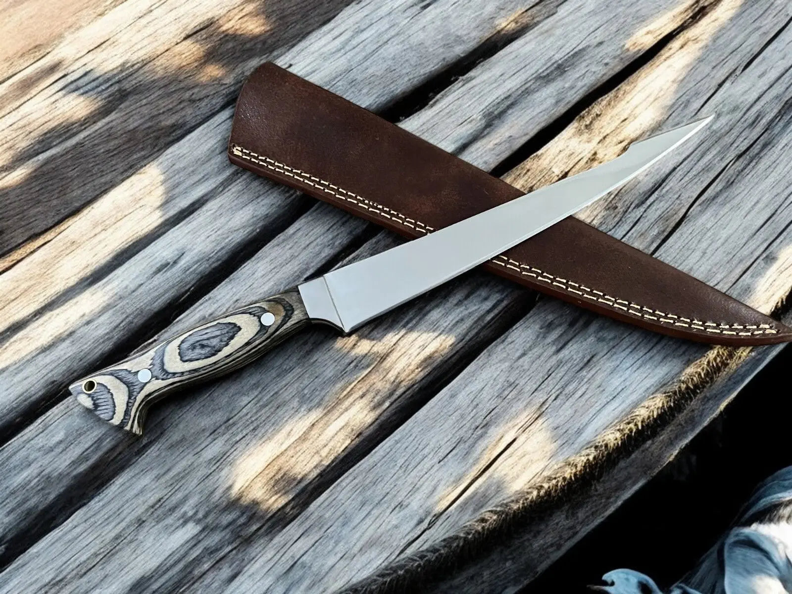 Premium Handmade Fillet Knife with Exotic Pakka Wood Handle by Damascus Knife Store, Damascus knife detail photo 4