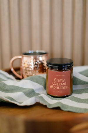 Snow Capped Mountains Mint Soy Candle detail view by Pretty Honest Candles