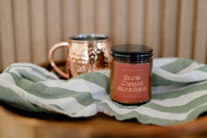 Snow Capped Mountains Mint Soy Candle detail view by Pretty Honest Candles