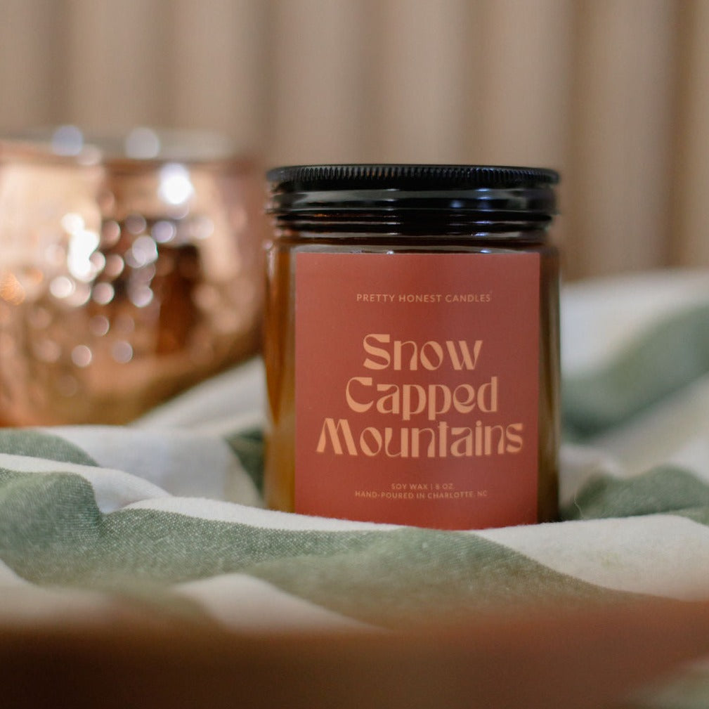 Snow Capped Mountains Mint Soy Candle detail view by Pretty Honest Candles