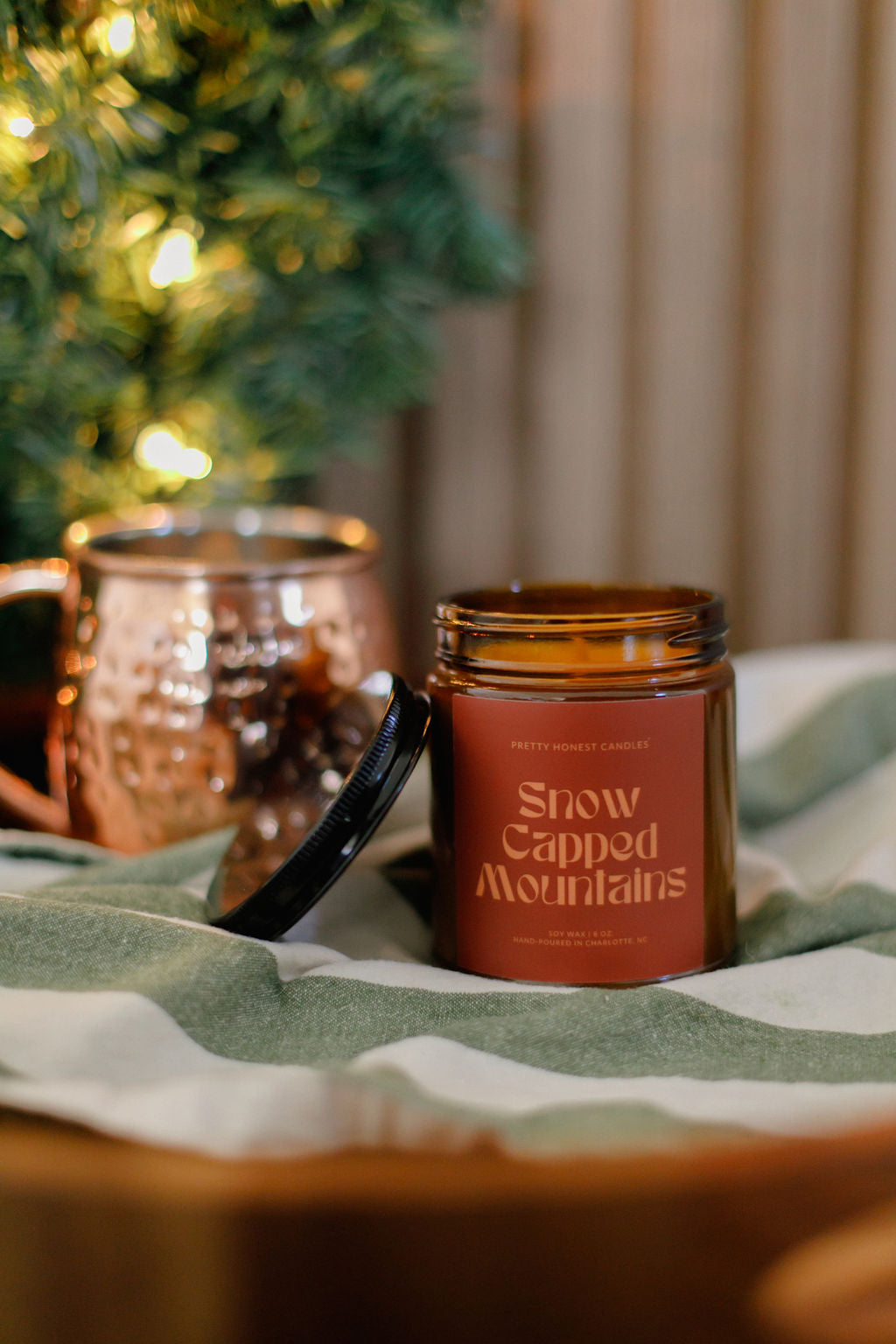 Snow Capped Mountains Mint Soy Candle detail view by Pretty Honest Candles