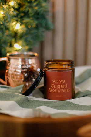 Snow Capped Mountains Mint Soy Candle detail view by Pretty Honest Candles