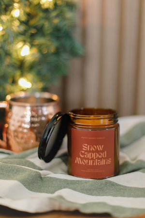 Snow Capped Mountains Mint Soy Candle detail view by Pretty Honest Candles