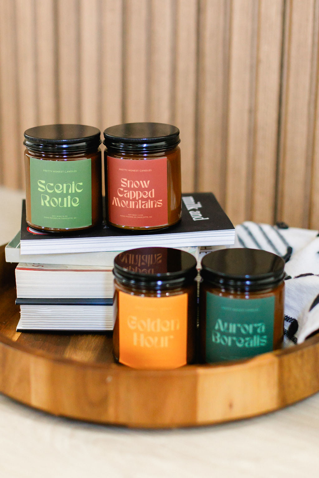 Scenic Route Eucalyptus & Pine Soy Candle detail view by Pretty Honest Candles