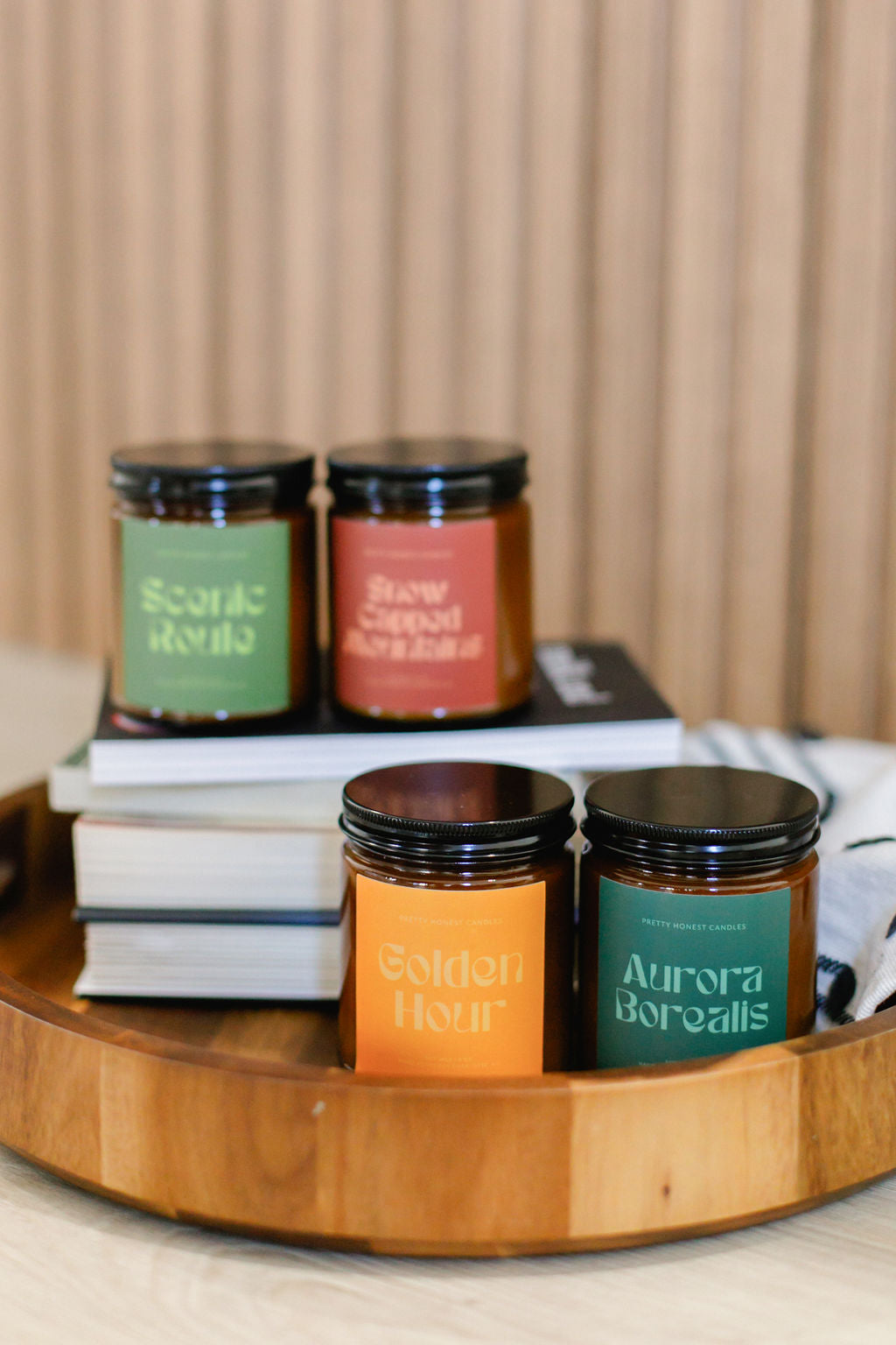 Scenic Route Eucalyptus & Pine Soy Candle detail view by Pretty Honest Candles
