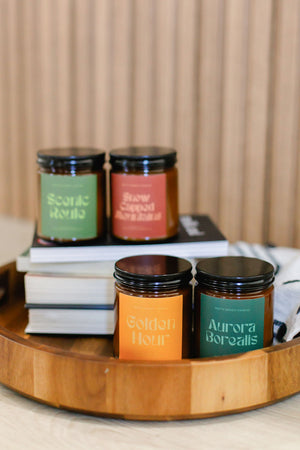 Scenic Route Eucalyptus & Pine Soy Candle detail view by Pretty Honest Candles