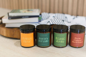Scenic Route Eucalyptus & Pine Soy Candle detail view by Pretty Honest Candles