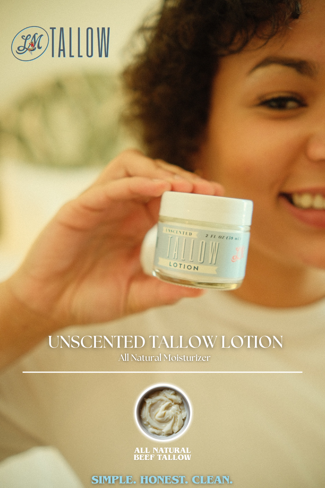 Unscented Tallow Lotion – Pure, Preservative-Free One Ingredient Moisturizer by Lady May Tallow by The Lady May, scented candle detail photo 2