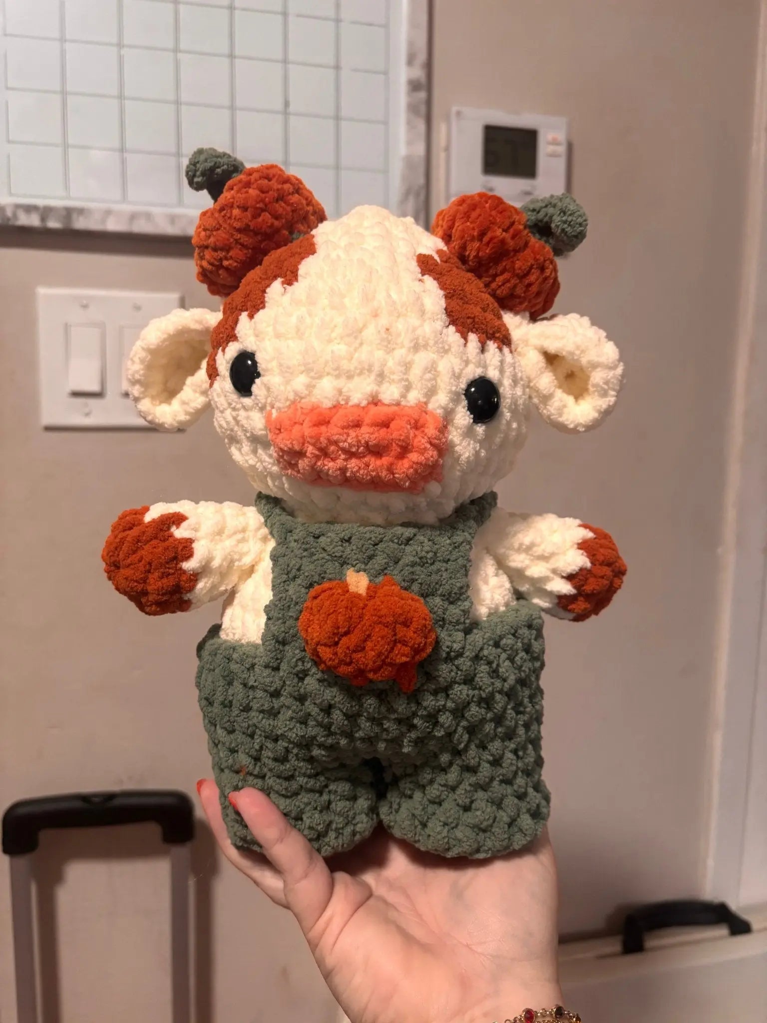 Pumpkin Callie the Cow crocheted by Klassy Krafts, 3D printed toy detail photo 3