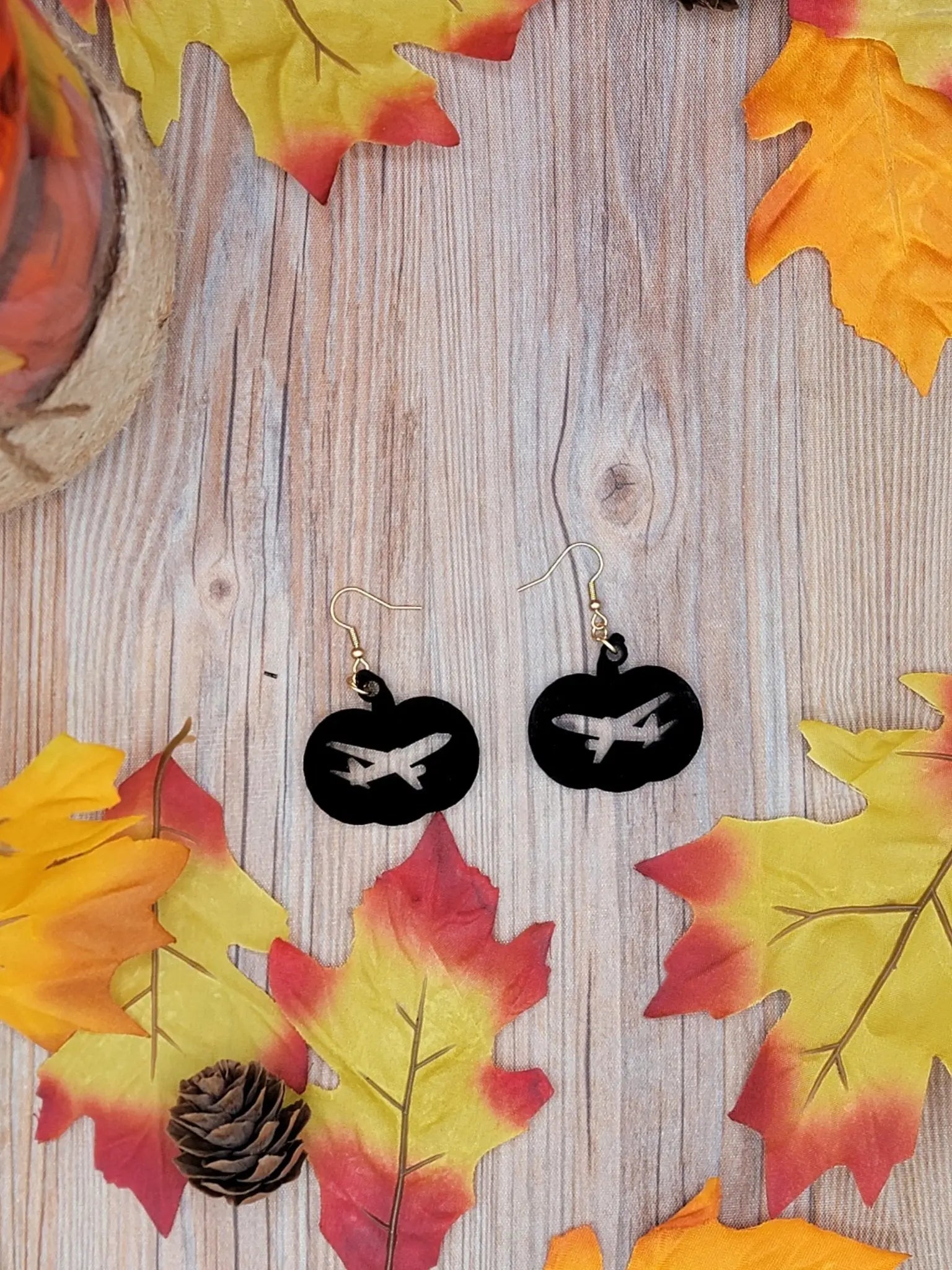 Pumpkin Plane Earrings by EverLee Creations, handmade jewelry detail photo 2